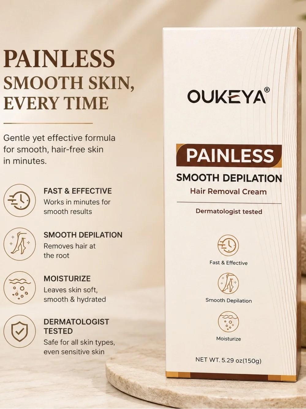 Painless Smooth Depilation Hair Removal Cream – Beige